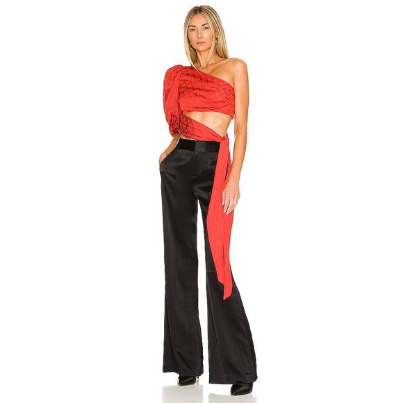 LPA Collette Wrap Crop Top Asymmetric Puff Sleeve Waist Tie Statement Evening S - Picture 1 of 9